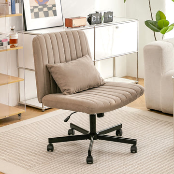 Modern Linen Criss Cross Office Chair with Adjustable Height and Ergonomic Support khaki