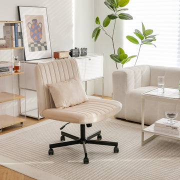 Modern Linen Criss Cross Office Chair with Adjustable Height and Ergonomic Support Beige