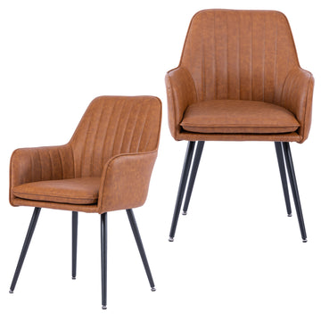 Velvet & Faux Leather Mid-Back Dining Chairs with Gold Plated Legs (Set of 2) Brown
