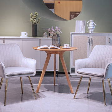 Velvet & Faux Leather Mid-Back Dining Chairs with Gold Plated Legs (Set of 2) Grey