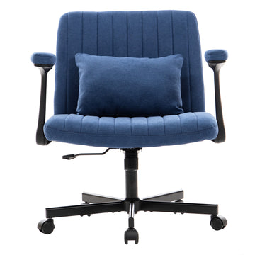 Criss Cross Armrest Office Chair with Wheels - Modern Design with Velvet or Linen Upholstery (Set of 2) Blue