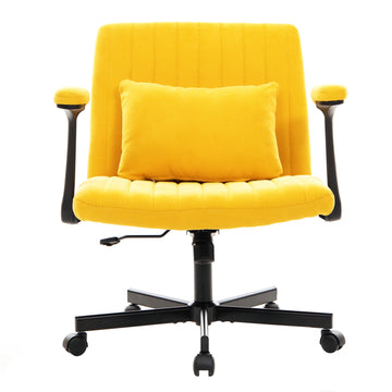 Criss Cross Armrest Office Chair with Wheels - Modern Design with Velvet or Linen Upholstery (Set of 2) Yellow