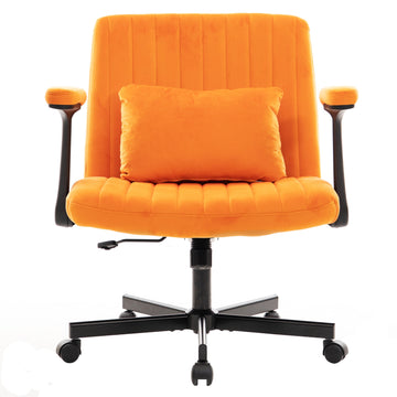 Criss Cross Armrest Office Chair with Wheels - Modern Design with Velvet or Linen Upholstery (Set of 2) Orange