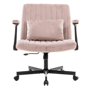Criss Cross Armrest Office Chair with Wheels - Modern Design with Velvet or Linen Upholstery (Set of 2) Pink