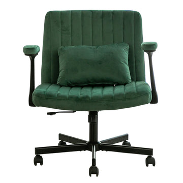Criss Cross Armrest Office Chair with Wheels - Modern Design with Velvet or Linen Upholstery (Set of 2) Green