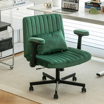 Criss Cross Armrest Office Chair with Wheels - Modern Design with Velvet or Linen Upholstery (Set of 2) Green