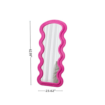 Flannel Full Length Wave Floor Mirror with Stand for Bedroom and Living Room Hanging or Leaning Pink