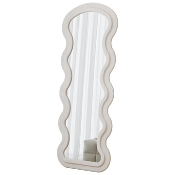 Flannel Full Length Wave Floor Mirror with Stand for Bedroom and Living Room Hanging or Leaning White