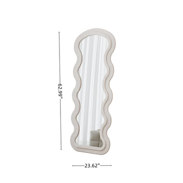 Flannel Full Length Wave Floor Mirror with Stand for Bedroom and Living Room Hanging or Leaning White