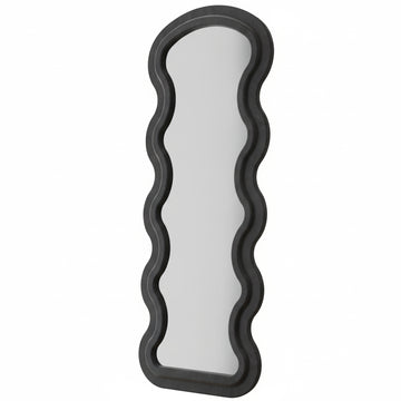 Flannel Full Length Wave Floor Mirror with Stand for Bedroom and Living Room Hanging or Leaning Black