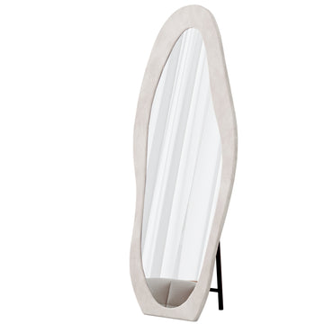 Full Length Mirror 63 x 24 Irregular Wavy Floor or Wall Mirror with Flannel Wrapped Wooden Frame for Bedroom Living Room White