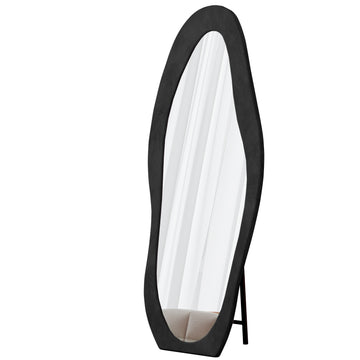 Full Length Mirror 63 x 24 Irregular Wavy Floor or Wall Mirror with Flannel Wrapped Wooden Frame for Bedroom Living Room Black