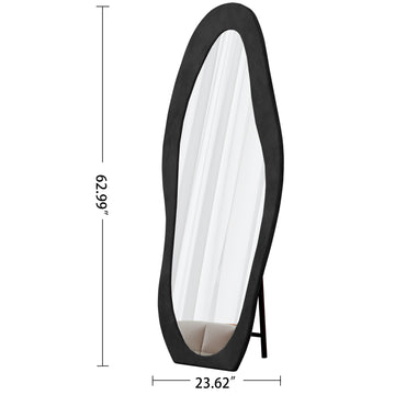 Full Length Mirror 63 x 24 Irregular Wavy Floor or Wall Mirror with Flannel Wrapped Wooden Frame for Bedroom Living Room Black