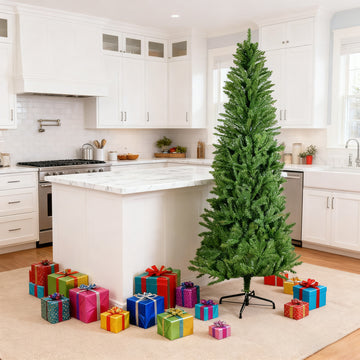 6FT Classic Pencil Christmas Tree is an 72-inch classic pencil-shaped Christmas tree suitable for both Halloween and Christmas. It features dense branches for realistic Christmas decorations 