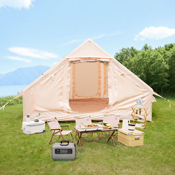 4 Seasons Inflatable Camping Tent with Hand Pump Easy Setup Waterproof Windproof Blow Up Tent with Mesh Chimney Window