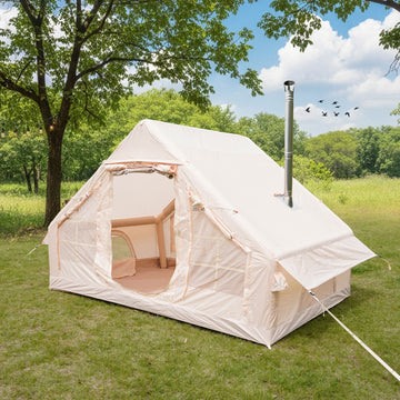 4 Seasons Inflatable Camping Tent with Hand Pump Easy Setup Waterproof Windproof Blow Up Tent with Mesh Chimney Window