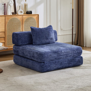 Convertible Floor Sofa Bed with Fixed-Shape Frame,Single Seater Boneless Modular Sectional Sofa,No Assembly Required,Chenille fabric,for Living Room Bedroom,Dark Blue