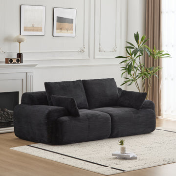 2 Seater Large Sectional Couches for Living Room,Pet-Friendly Cloud Modular Sectional Sofa,Corduroy Fabric,Extra Deep Loveseat,No Assembly required, Black