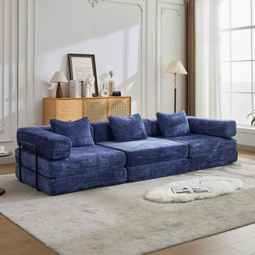 Convertible Floor Sofa Bed with Fixed-Shape Frame, Boneless Modular Sectional Sofa,No Assembly Required,Chenille fabric,for Living Room Bedroom,Dark Blue