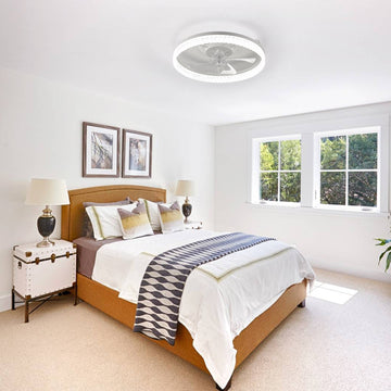 19 Inch White Feather Bedroom Fan Light with Remote Control Dimmable 7 Blades Reversible DC Motor LED Light