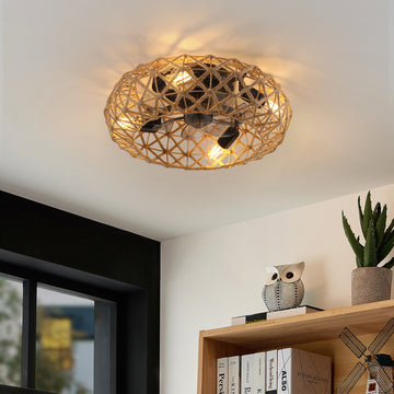 19 Inch Rattan Ceiling Fan with 4 Bulbs Dimmable Remote Control 7 Blades Reversible DC Motor