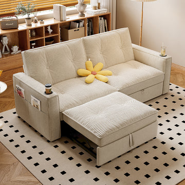 2-in-1 Multifunctional Convertible Sofa Bed, Steel Frame Sleeper Couch for Apartment Use Living
