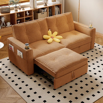 2-in-1 Multifunctional Convertible Sofa Bed, Steel Frame Sleeper Couch for Apartment Use Living