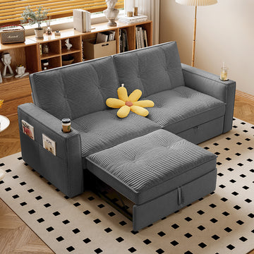 2-in-1 Multifunctional Convertible Sofa Bed, Steel Frame Sleeper Couch for Apartment Use Living