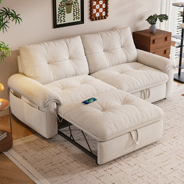 2-in-1 Multifunctional Convertible Sofa Bed, Steel Frame Sleeper Couch for Apartment Use Living