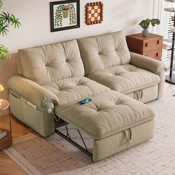 2-in-1 Multifunctional Convertible Sofa Bed with Easy Conversion Steel Frame for Apartment