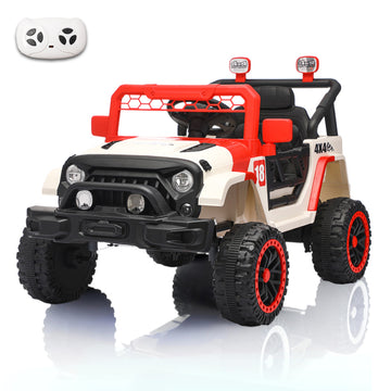 12V Kids Ride On Car - Parent Remote Control Spring Suspension LED Lights and Music White/Red (3+)