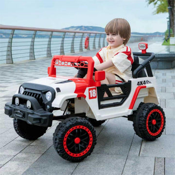 12V Kids Ride On Car - Parent Remote Control Spring Suspension LED Lights and Music White/Red (3+)