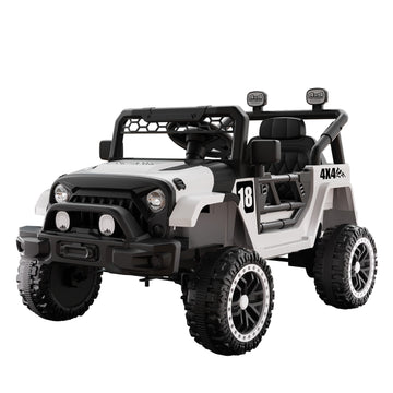 12V Kids Ride On Car - Parent Remote Control Spring Suspension LED Lights and Music White/Black (3+)