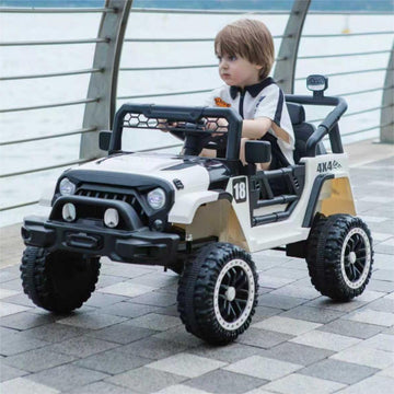12V Kids Ride On Car - Parent Remote Control Spring Suspension LED Lights and Music White/Black (3+)