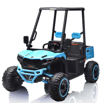 24V 2-Seater Kids Golf Cart - 4WD Sun Shade Remote Control LED Lights and Music Blue (3+)