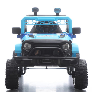 12V Kids Ride On Car - Parent Remote Control Spring Suspension LED Lights and Music Blue (3-5)