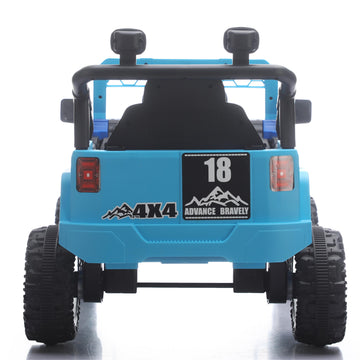 12V Kids Ride On Car - Parent Remote Control Spring Suspension LED Lights and Music Blue (3-5)