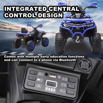 24V Kids ATV Ride On Car - LED Lights Bluetooth Music Parent Remote Decorative Flags (3-8)