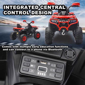 24V Kids ATV Ride On Car - LED Lights Bluetooth Music Parent Remote Decorative Flags (3-8)