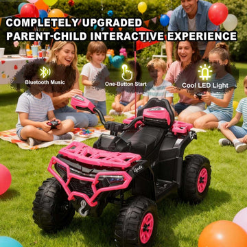 24V Kids ATV Ride On Car - LED Lights Bluetooth Music Parent Remote Decorative Flags (3-8)
