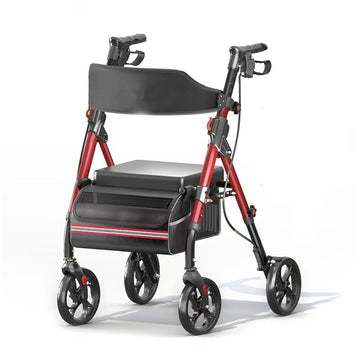 RED Matinal Rollator Walker 350 lb Capacity 8 inch Wheels 6-Position Adjustable Height Hybrid Frame Lightweight 19.56 lbs Foldable Design with Seat for Seniors