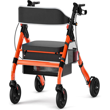 RED Rollator Walker 450 lb Capacity 18 inch Big Seat 8 inch Wheels 6-Position Adjustable Height Heavy-Duty Frame Stable and Safe for Senior Mobility Needs