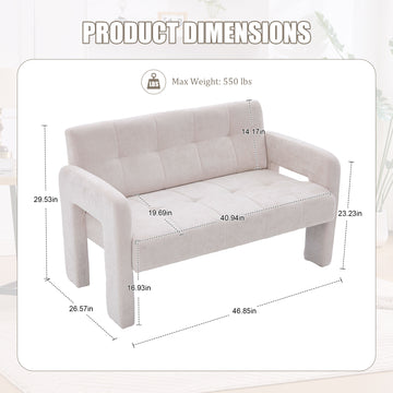 Nordic Modern Double Armchair Compact Upholstered Two Seater Sofa with Dual Armrests for Living Room and Bedroom Beige