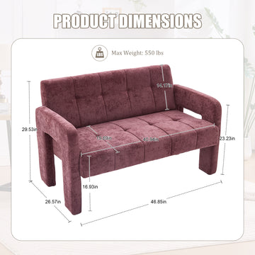 Nordic Modern Double Armchair Compact Upholstered Two Seater Sofa with Dual Armrests for Living Room and Bedroom Wine Red