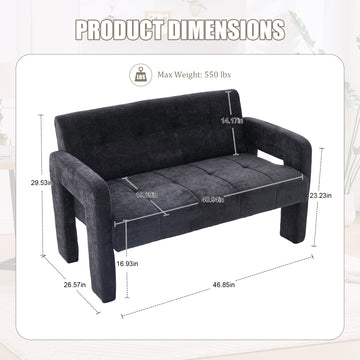 Nordic Modern Double Armchair Compact Upholstered Two Seater Sofa with Dual Armrests for Living Room and Bedroom Black