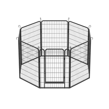Black 8 Panels Heavy Duty Metal Pet Playpen with Door 39.37H Dog Fence Indoor Outdoor