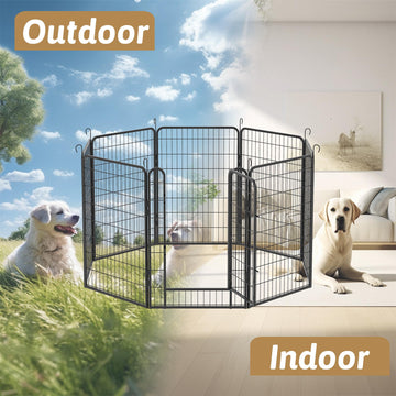 Black 8 Panels Heavy Duty Metal Pet Playpen with Door 39.37H Dog Fence Indoor Outdoor
