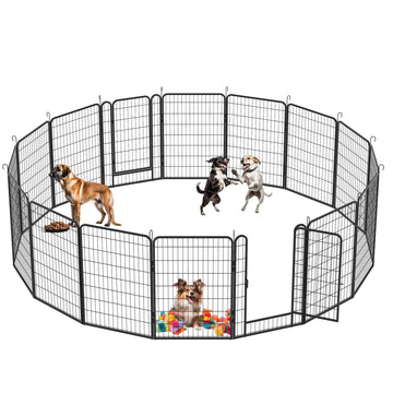Black 16 Panels Heavy Duty Metal Pet Playpen with Door 39.37H Dog Exercise Fence Outdoor