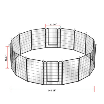 Black 16 Panels Heavy Duty Metal Pet Playpen with Door 39.37H Dog Exercise Fence Outdoor