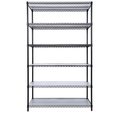 6 Tier Metal Black Shelf Wire Shelving Heavy Duty Adjustable Storage Rack with Wheels Shelf Liners 84H x 48L x 20D